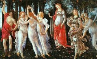 Primavera or Springtime 1477 Sandro Botticelli. This wonderful and famous work of art by great Botticelli was painted for Lorenzo di Pierfrancesco de’ Medici, a cousin of Lorenzo the Magnificent. The Medici was a very important Florentine banking family and later royal house of Tuscany. Critics are divided over the date of the work. Anyway it was certainly painted between 1477 and 1482.The Primavera (or the Allegory of Spring) is full of allegorical meanings, whose interpretation is difficult and still uncertain. Among the many theories proposed over the last decades, the one that seems to be the most corroborated is the interpretation of the painting as the realm of Venus, sung by the ancient poets and by Poliziano (famous scholar at the court of the Medici). On the right Zephyrus (the blue faced young man) chases Flora and fecundates her with a breath. Flora turns into Spring, the elegant woman scattering her flowers over the world. Venus, in the middle, represents the “Humanitas” (the benevolence), which protects men. On the left the three Graces dance and Mercury dissipates the clouds. The Allegory of Spring is a very refined work of art. The naturalistic details of the meadow (there are hundreds of types of flowers), the skillful use of the color, the elegance of the figures and the poetry of the whole, have made this important and fascinating work celebrated all over the world.