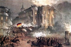Barricade fights at Berlin Alexanderplatz in the night of March 18, 1848.