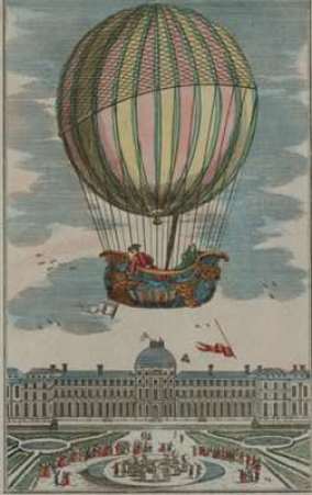 First manned hydrogen balloon flight. Jacques Alexandre Cesar Charles (1746-1823) and Marie-Noel Robert, French balloonists, making the first manned hydrogen balloon flight. They rode in the gondola balloon 'La Charliere' on 1 December 1783, ascending above the Tuileries Gardens, Paris, France.