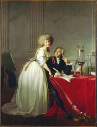 The Portrait of Antoine-Laurent Lavoisier and his wife is a double portrait of the French chemist Antoine Lavoisier and his wife and collaborator Marie-Anne Pierrette Paulze, commissioned from the French painter Jacques-Louis David in 1788 by Marie-Anne (who had been taught drawing by David). For years, this painting was listed simply as Portrait of M. Lavoisier in the Metropolitan Museum of Art files, neglecting the fact that the painter Jacques-Louis David placed Mme Lavoisier gloriously in the center of the canvas, staring directly at the viewer. The omission might have been due to the fact that Antoine Lavoisier is an 18th century scientific superstar. Before getting beheaded in the French Revolution, he was the first to correctly explain the chemistry behind burning, rusting and respiration. He also studied infectious disease in urban zones, named the element oxygen and helped develop the metric system. Meanwhile, Marie Anne Pierrette Paulze Lavoisier’s fascinating life and contributions to science have often been neglected.