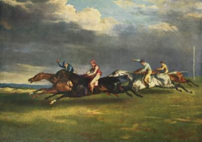 Jean Louis Théodore Géricault’s 1821 “The Derby at Epsom”! A historical example of "Beliefs and Biases" in scientific methodology is the belief that the legs of a galloping horse are splayed at the point when none of the horse's legs touches the ground, to the point of this image being included in paintings by its supporters. However, the first stop-action pictures of a horse's gallop by Eadweard Muybridge showed this to be false, and that the legs are instead gathered together.