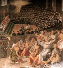 The Council of Trent 1588 Fresco Santa Maria in Trastevere, Rome. This fresco was painted by Pasquale Cati da Iesi, a pupil of Michelangelo.
